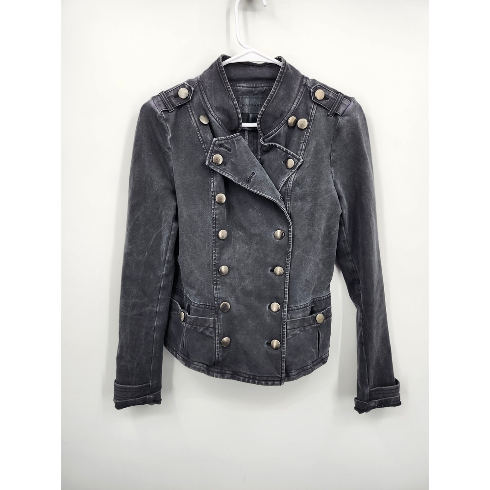 Marrakech Military Jacket Womens Small Black Double Breasted Epaulette Moto Edgy